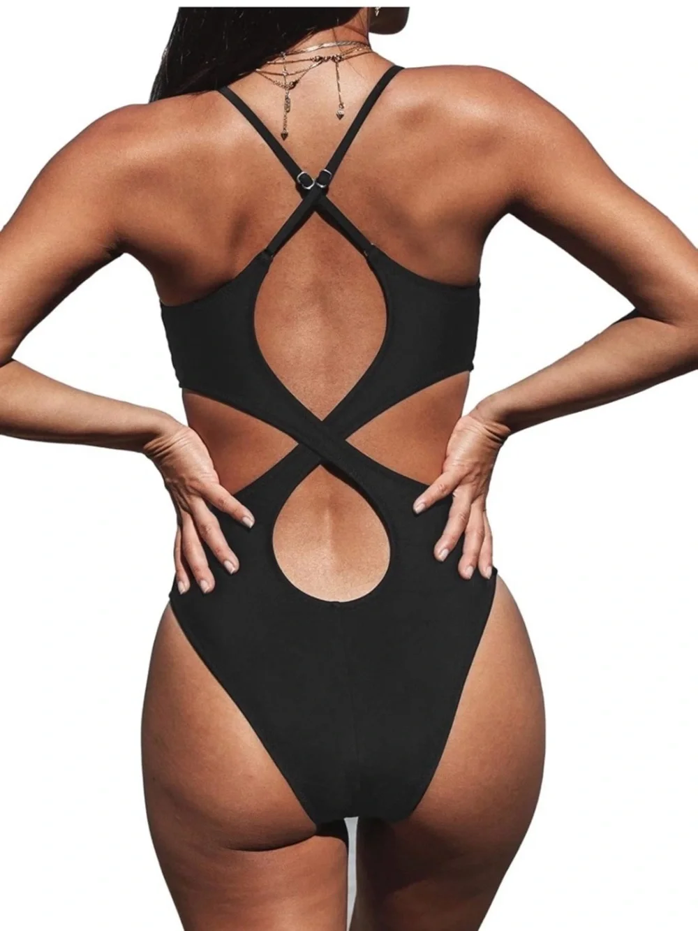 Cupshe Black V-Neck One-Piece Swimsuit XS - Picture 4 of 10
